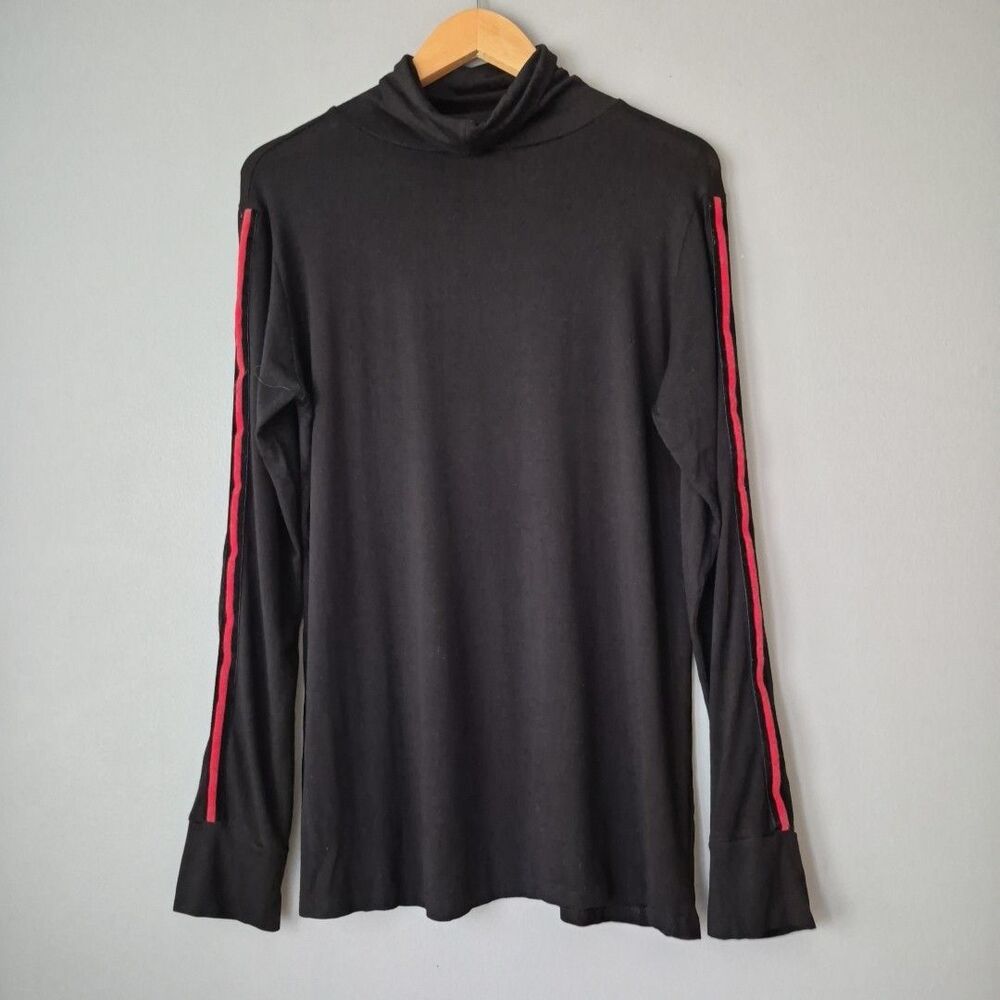 Milan Kiss Black Long Sleeve Turtleneck Tunic Top Red Stripe on Sleeve Womens XL